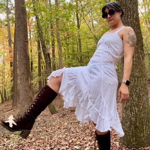 ETHEREAL Y2K Coline embroidered boho fairy sundress w/ asymmetrical lace skirt! - Picture 7 of 14